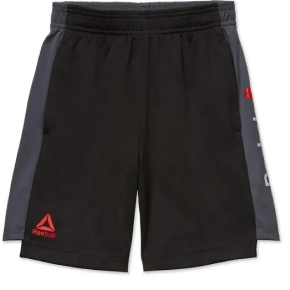 Reebok New Little Boys Amped Gray Black Training Shorts Active Workout XS 4/5